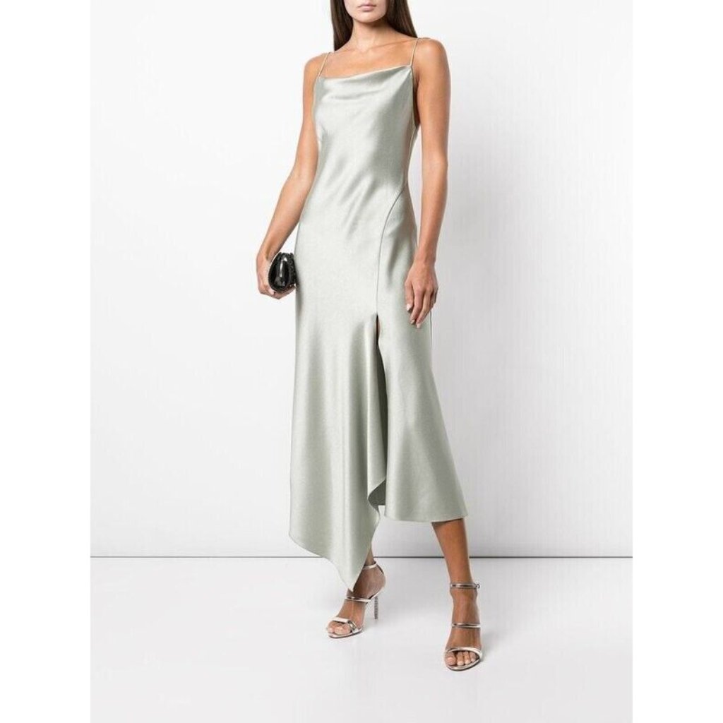 Alice + Olivia Harmony Asymmetrical Midi Dress Sage Green
